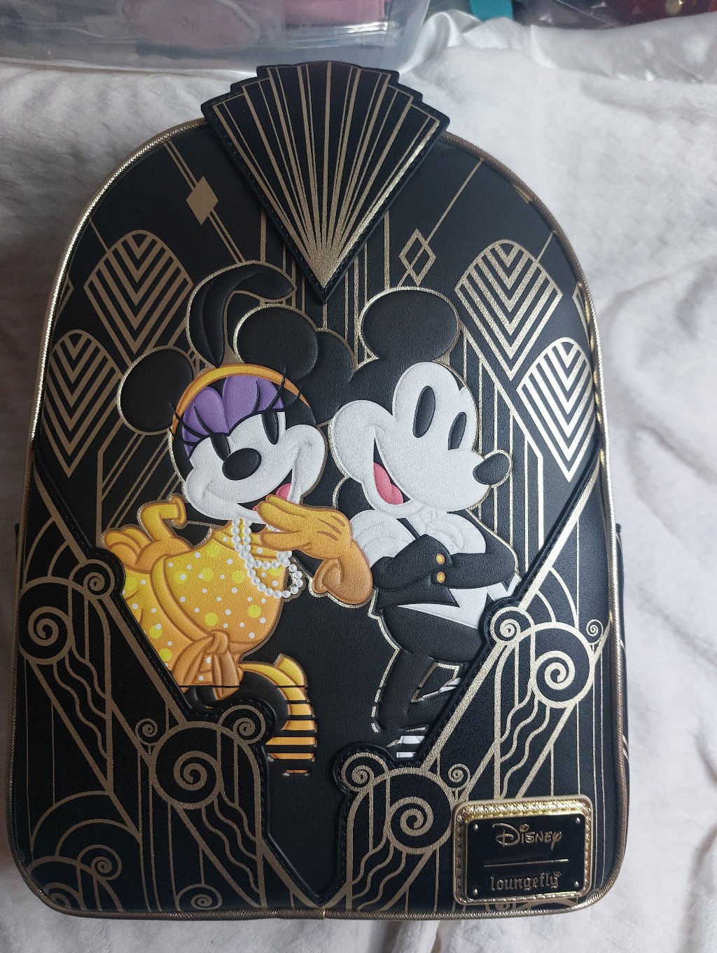 Loungefly Black & Gold Mickey & Minnie Art Deco Mini Backpack
